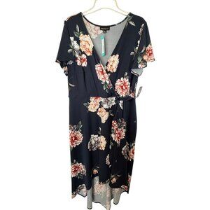 Fortune + Ivy NWT Navy Floral Irene Faux Wrap Maxi Dress -Womens Size 2X